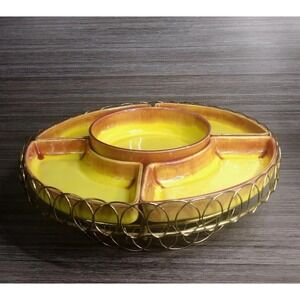 Vintage Unique Yellow Lazy Susan 60s 70s Kitchen Party Decor Chip And Dip Tray